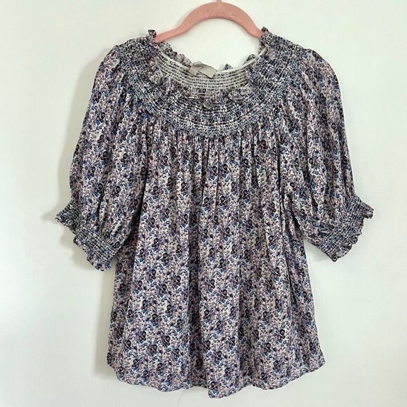 Ann Taylor Loft Floral Smocked Off The Shoulder Top XS - Picture 1 of 5